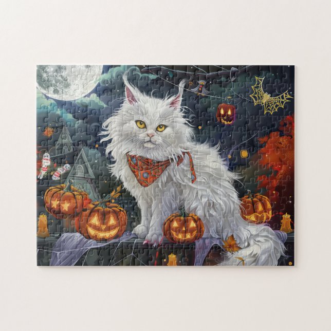 Turkish Angora Cat Halloween Spooky Jigsaw Puzzle (Horizontal)