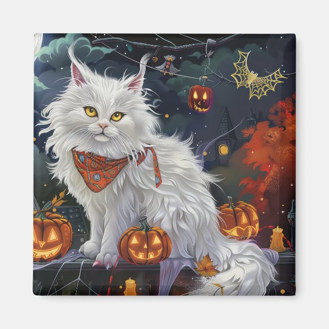 Turkish Angora Cat Halloween Spooky Magnet (Front)