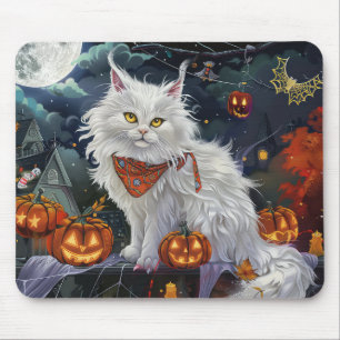 Turkish Angora Cat Halloween Spooky Mouse Pad
