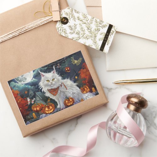 Turkish Angora Cat Halloween Spooky Rectangular Sticker