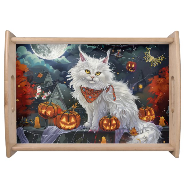 Turkish Angora Cat Halloween Spooky Serving Tray (Front)