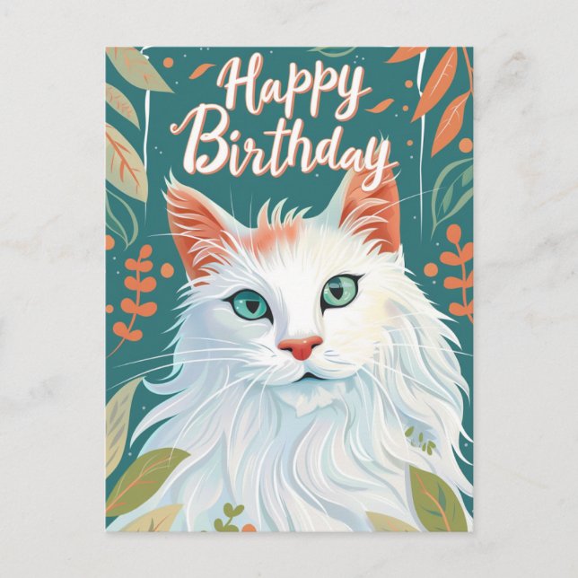 Turkish Angora Cat Happy Birthday  Postcard (Front)