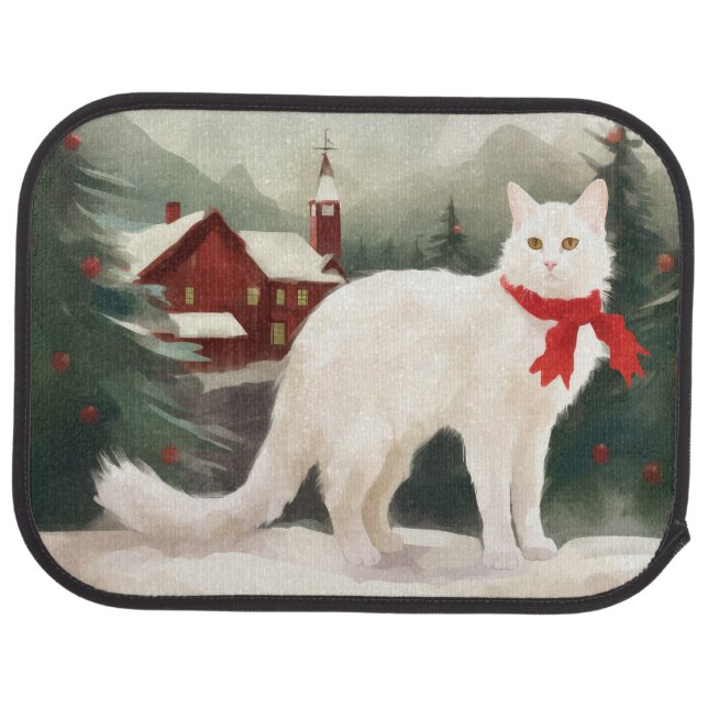 Turkish Angora Cat in Snow Christmas Car Floor Mat (Rear)