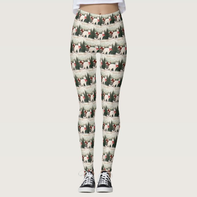 Turkish Angora Cat in Snow Christmas Leggings (Front)