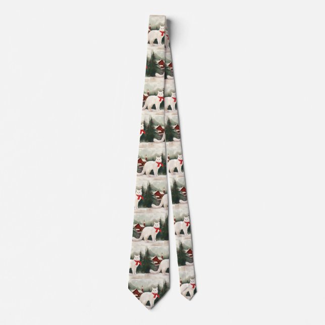Turkish Angora Cat in Snow Christmas Neck Tie (Front)