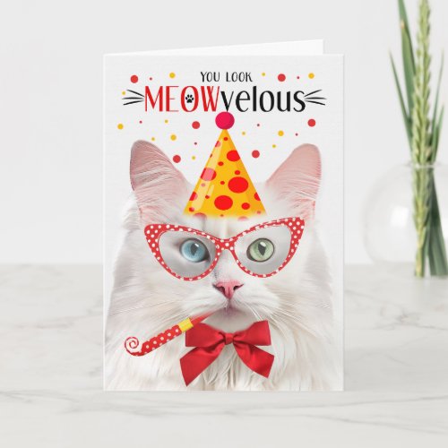 Turkish Angora Cat MEOWvelous Birthday Card