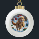 Turkish Angora Cat Running in Snow Christmas Hat Ceramic Ball Christmas Ornament<br><div class="desc">A graceful Turkish Angora Cat runs playfully through the snowy winter scene,  wearing a festive red Christmas hat. This elegant design highlights the breed’s silky coat,  slender frame,  and affectionate nature while capturing the warmth and joy of the holiday season. A heartwarming winter moment full of festive cheer.</div>
