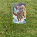 Turkish Angora Cat Running in Snow Christmas Hat Garden Flag<br><div class="desc">A graceful Turkish Angora Cat runs playfully through the snowy winter scene,  wearing a festive red Christmas hat. This elegant design highlights the breed’s silky coat,  slender frame,  and affectionate nature while capturing the warmth and joy of the holiday season. A heartwarming winter moment full of festive cheer.</div>