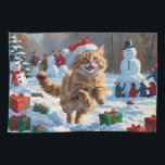 Turkish Angora Cat Running in Snow Christmas Hat Kitchen Towel<br><div class="desc">A graceful Turkish Angora Cat runs playfully through the snowy winter scene,  wearing a festive red Christmas hat. This elegant design highlights the breed’s silky coat,  slender frame,  and affectionate nature while capturing the warmth and joy of the holiday season. A heartwarming winter moment full of festive cheer.</div>