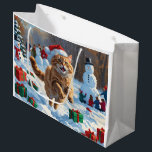 Turkish Angora Cat Running in Snow Christmas Hat Large Gift Bag<br><div class="desc">A graceful Turkish Angora Cat runs playfully through the snowy winter scene,  wearing a festive red Christmas hat. This elegant design highlights the breed’s silky coat,  slender frame,  and affectionate nature while capturing the warmth and joy of the holiday season. A heartwarming winter moment full of festive cheer.</div>