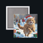 Turkish Angora Cat Running in Snow Christmas Hat Magnet<br><div class="desc">A graceful Turkish Angora Cat runs playfully through the snowy winter scene,  wearing a festive red Christmas hat. This elegant design highlights the breed’s silky coat,  slender frame,  and affectionate nature while capturing the warmth and joy of the holiday season. A heartwarming winter moment full of festive cheer.</div>
