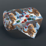 Turkish Angora Cat Running in Snow Christmas Hat Neck Tie<br><div class="desc">A graceful Turkish Angora Cat runs playfully through the snowy winter scene,  wearing a festive red Christmas hat. This elegant design highlights the breed’s silky coat,  slender frame,  and affectionate nature while capturing the warmth and joy of the holiday season. A heartwarming winter moment full of festive cheer.</div>