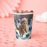 Turkish Angora Cat Running in Snow Christmas Hat Paper Cups<br><div class="desc">A graceful Turkish Angora Cat runs playfully through the snowy winter scene,  wearing a festive red Christmas hat. This elegant design highlights the breed’s silky coat,  slender frame,  and affectionate nature while capturing the warmth and joy of the holiday season. A heartwarming winter moment full of festive cheer.</div>