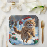 Turkish Angora Cat Running in Snow Christmas Hat Paper Plates<br><div class="desc">A graceful Turkish Angora Cat runs playfully through the snowy winter scene,  wearing a festive red Christmas hat. This elegant design highlights the breed’s silky coat,  slender frame,  and affectionate nature while capturing the warmth and joy of the holiday season. A heartwarming winter moment full of festive cheer.</div>