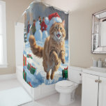 Turkish Angora Cat Running in Snow Christmas Hat Shower Curtain<br><div class="desc">A graceful Turkish Angora Cat runs playfully through the snowy winter scene,  wearing a festive red Christmas hat. This elegant design highlights the breed’s silky coat,  slender frame,  and affectionate nature while capturing the warmth and joy of the holiday season. A heartwarming winter moment full of festive cheer.</div>