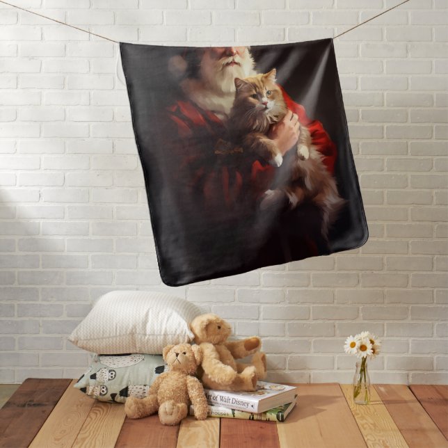 Turkish Angora Cat Santa Claus Festive Christmas  Baby Blanket (In Situ)
