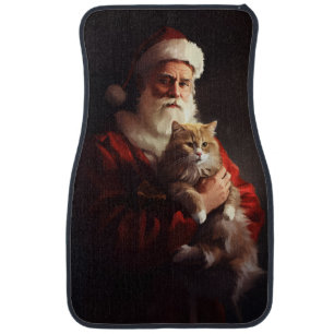 Turkish Angora Cat Santa Claus Festive Christmas Car Floor Mat