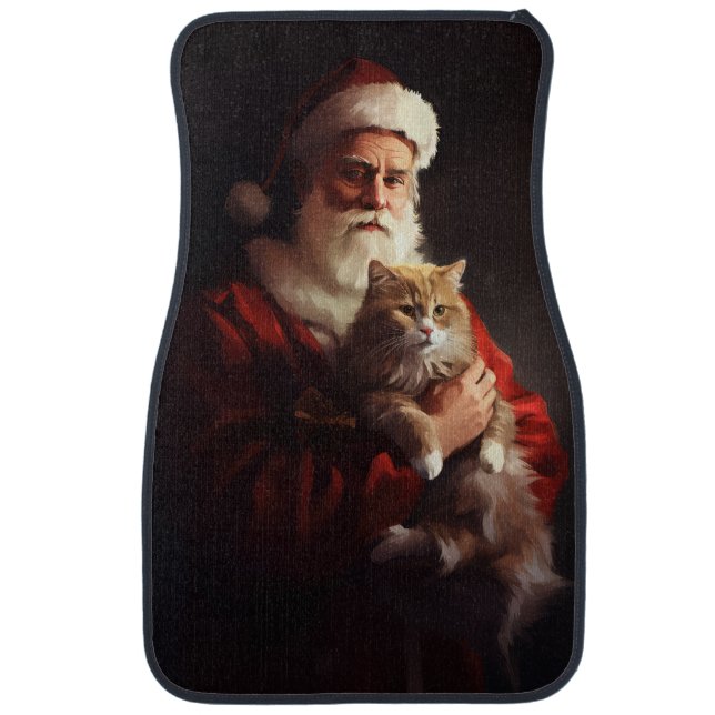 Turkish Angora Cat Santa Claus Festive Christmas  Car Floor Mat (Front)
