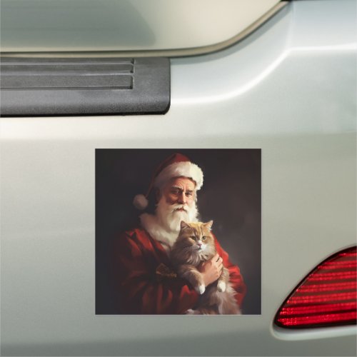 Turkish Angora Cat Santa Claus Festive Christmas  Car Magnet