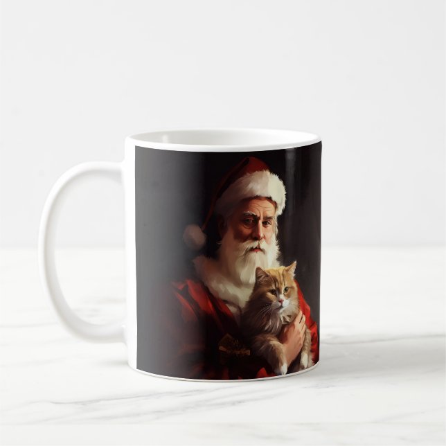 Turkish Angora Cat Santa Claus Festive Christmas  Coffee Mug (Left)