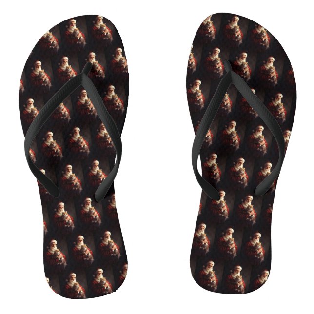 Turkish Angora Cat Santa Claus Festive Christmas  Flip Flops (Footbed)