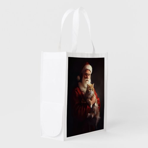 Turkish Angora Cat Santa Claus Festive Christmas  Grocery Bag