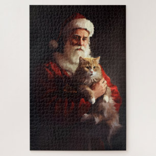 Turkish Angora Cat Santa Claus Festive Christmas  Jigsaw Puzzle