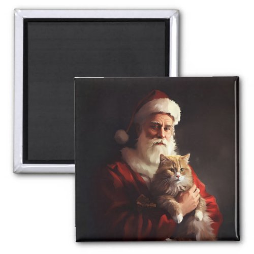Turkish Angora Cat Santa Claus Festive Christmas  Magnet