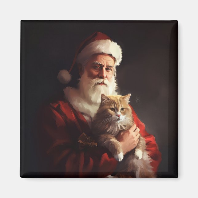 Turkish Angora Cat Santa Claus Festive Christmas  Magnet (Front)