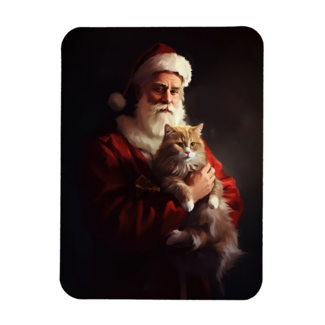 Turkish Angora Cat Santa Claus Festive Christmas  Magnet (Vertical)