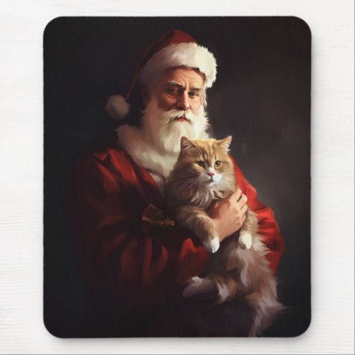 Turkish Angora Cat Santa Claus Festive Christmas  Mouse Pad