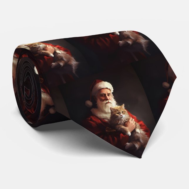 Turkish Angora Cat Santa Claus Festive Christmas  Neck Tie (Rolled)