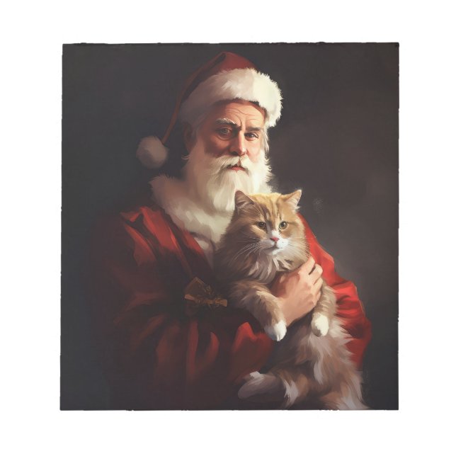 Turkish Angora Cat Santa Claus Festive Christmas  Notepad (Front)
