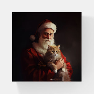 Turkish Angora Cat Santa Claus Festive Christmas Paperweight