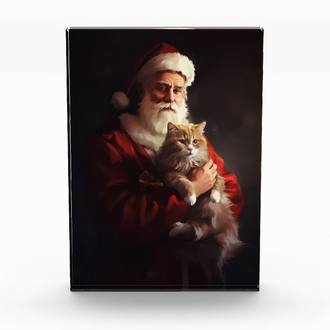 Turkish Angora Cat Santa Claus Festive Christmas  Photo Block (Front)