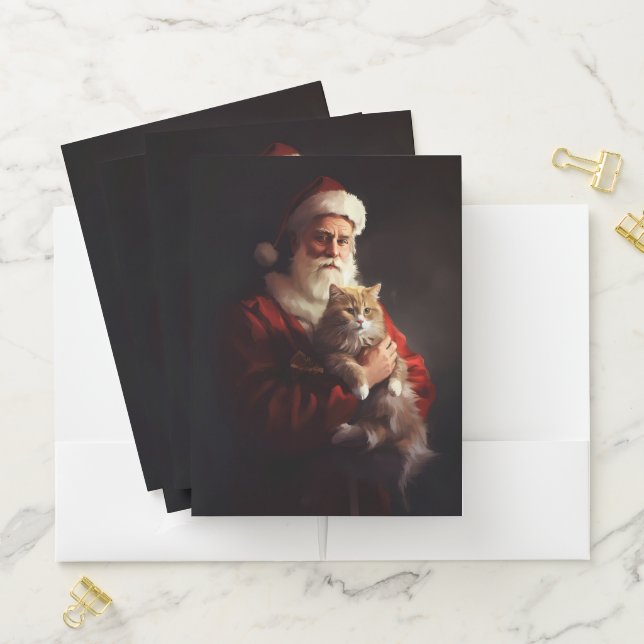 Turkish Angora Cat Santa Claus Festive Christmas  Pocket Folder (In Situ)