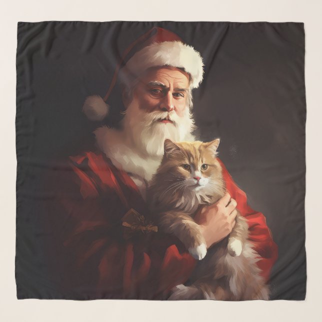 Turkish Angora Cat Santa Claus Festive Christmas  Scarf (Front)