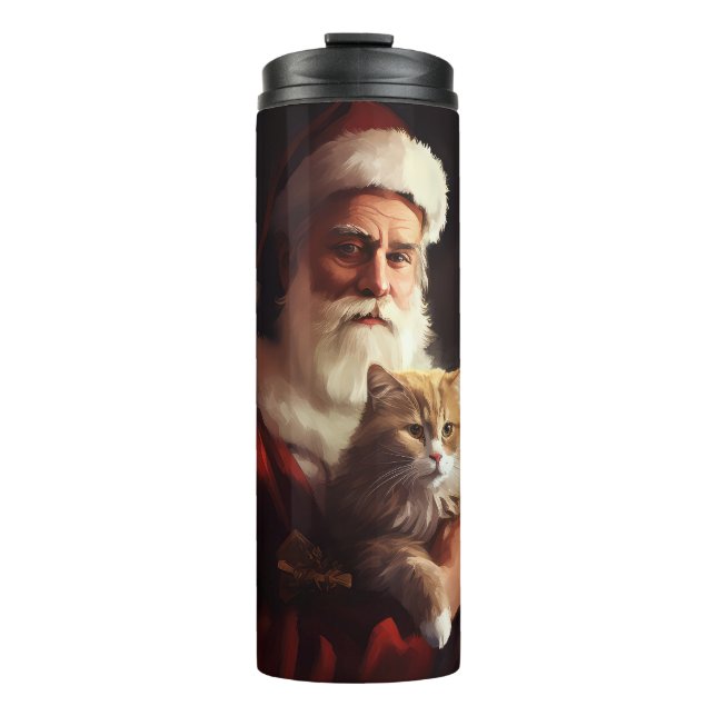 Turkish Angora Cat Santa Claus Festive Christmas  Thermal Tumbler (Front)