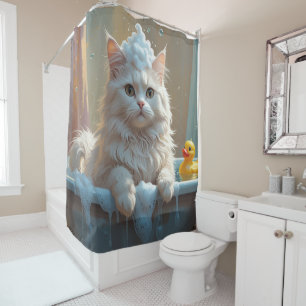 Turkish Angora Cat Sloppy Sleepy Cute Funny Shower Curtain
