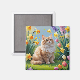 Turkish Angora Cat Spring Flowers Painting Magnet