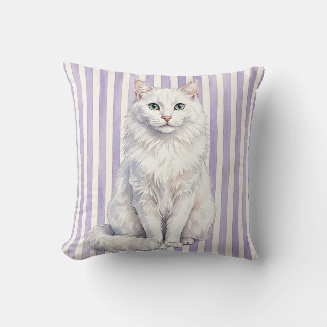Turkish Angora Cat Throw Pillow (Front)