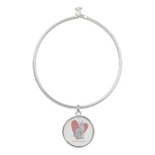 Turkish Angora Cat Watercolor Kitty Pink Heart Bangle Bracelet