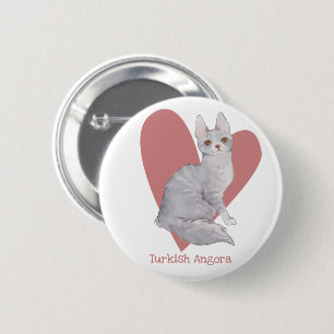 Turkish Angora Cat Watercolor Kitty Pink Heart Button