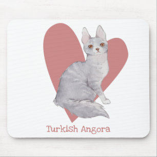 Turkish Angora Cat Watercolor Kitty Pink Heart Mouse Pad