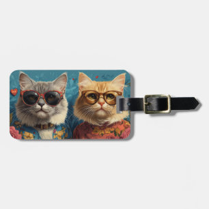 Turkish Angora Cat with Heart Rose Valentine's Day Luggage Tag