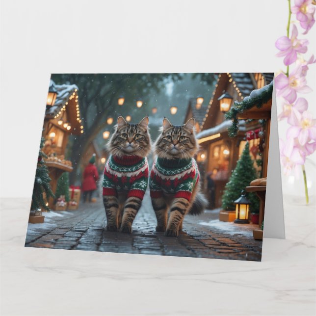 Turkish Angora Cats Christmas Snow Holiday Card (Orchid)