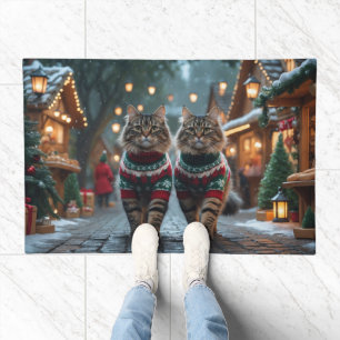Turkish Angora Cats Christmas Snow Holiday Doormat