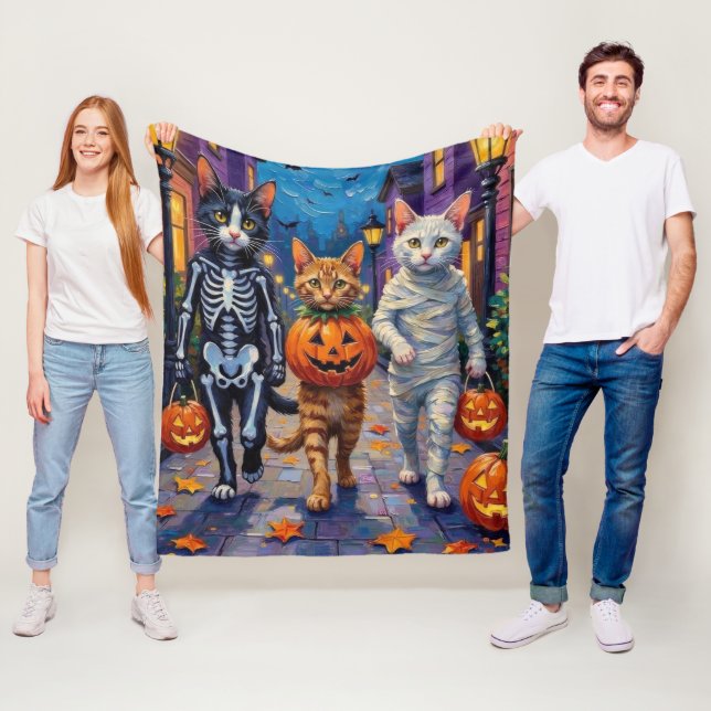 Turkish Angora Cats In Halloween Costumes Fleece Blanket (In Situ)
