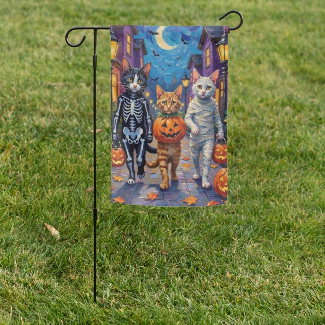 Turkish Angora Cats In Halloween Costumes Garden Flag (In SItu)
