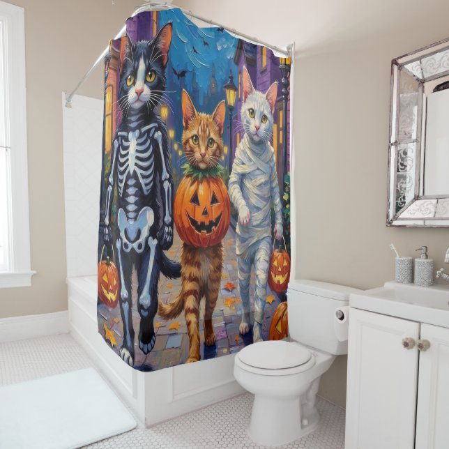 Turkish Angora Cats In Halloween Costumes Shower Curtain (In Situ)